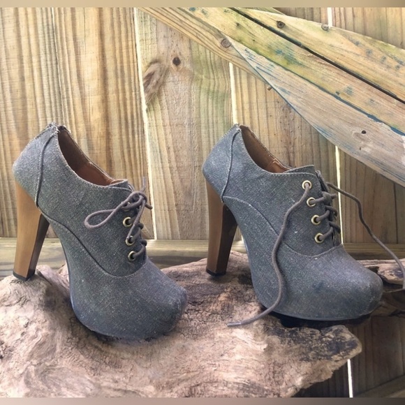 Charlotte Russe Army Green Canvas Lace Up Platform Ankle Boot Back Zip Closure 6 - Picture 9 of 9